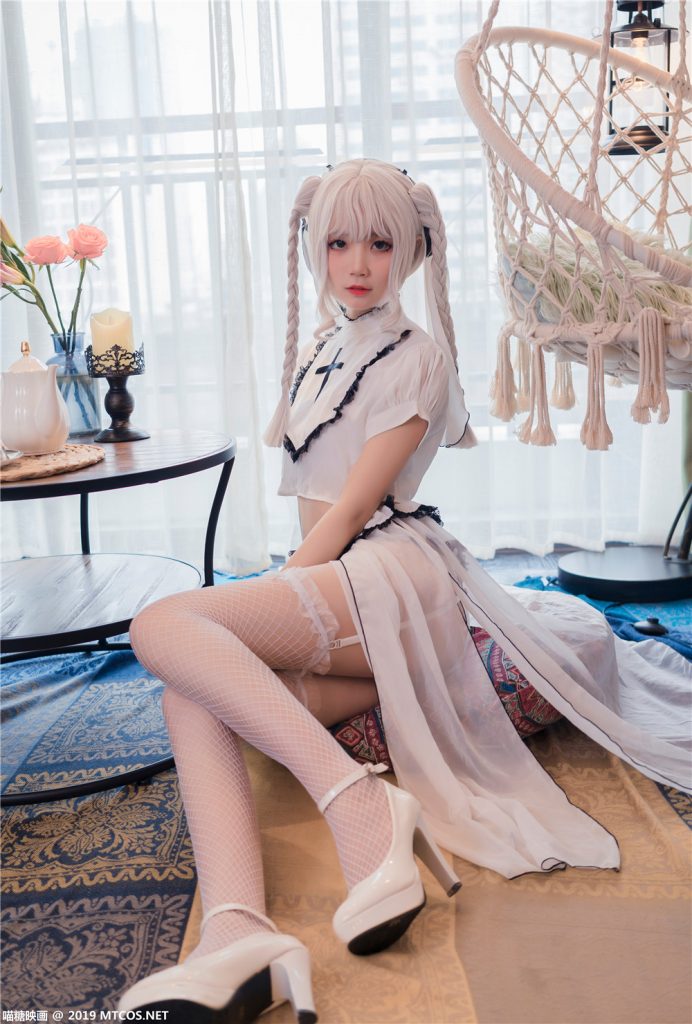 喵糖映画 VOL.035 吊带白丝网袜双马尾妹子[34P-545M]