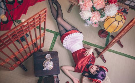 水淼 – 霞之丘诗羽cos 旗袍短裙黑丝女仆 [29P-586M]