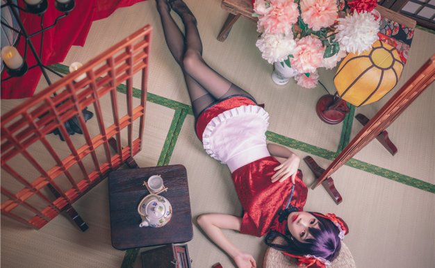 水淼 – 霞之丘诗羽cos 旗袍短裙黑丝女仆 [29P-586M]